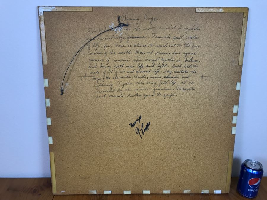 Signed Navajo Sand Painting Titled 'Whirling Logs' With Hand Written Story On Back Hand Signed 24'W X 24'H [Photo 22]