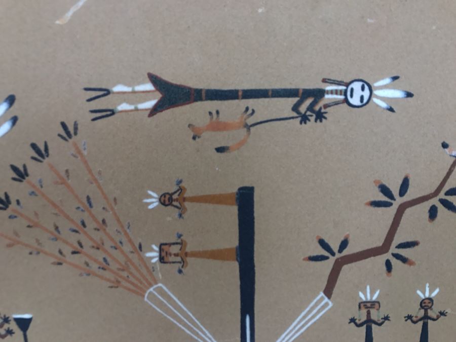 Signed Navajo Sand Painting Titled 'Whirling Logs' With Hand Written Story On Back Hand Signed 24'W X 24'H [Photo 7]