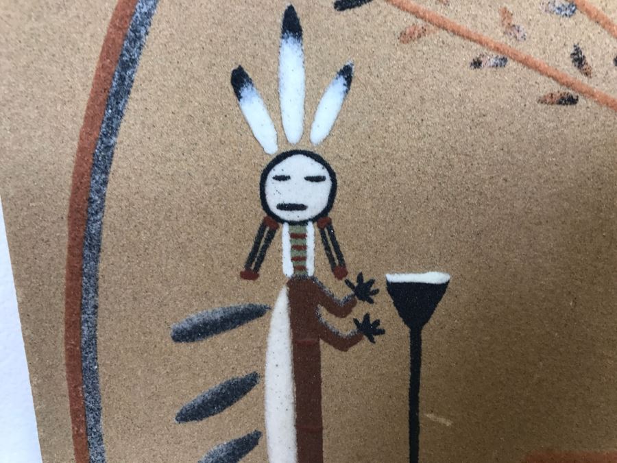 Signed Navajo Sand Painting Titled 'Whirling Logs' With Hand Written Story On Back Hand Signed 24'W X 24'H [Photo 13]