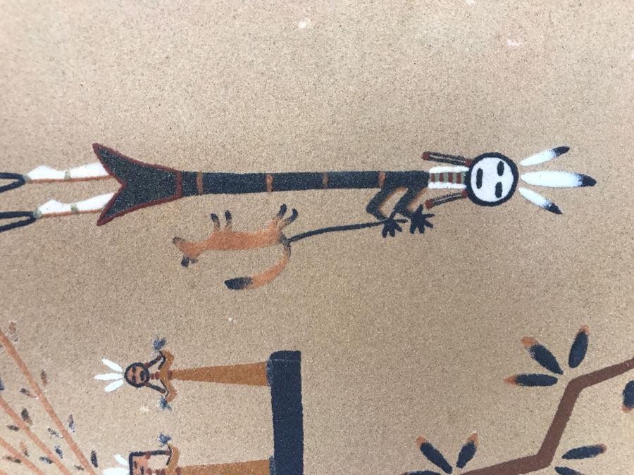 Signed Navajo Sand Painting Titled 'Whirling Logs' With Hand Written Story On Back Hand Signed 24'W X 24'H [Photo 8]
