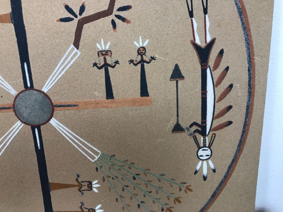 Signed Navajo Sand Painting Titled 'Whirling Logs' With Hand Written Story On Back Hand Signed 24'W X 24'H [Photo 10]