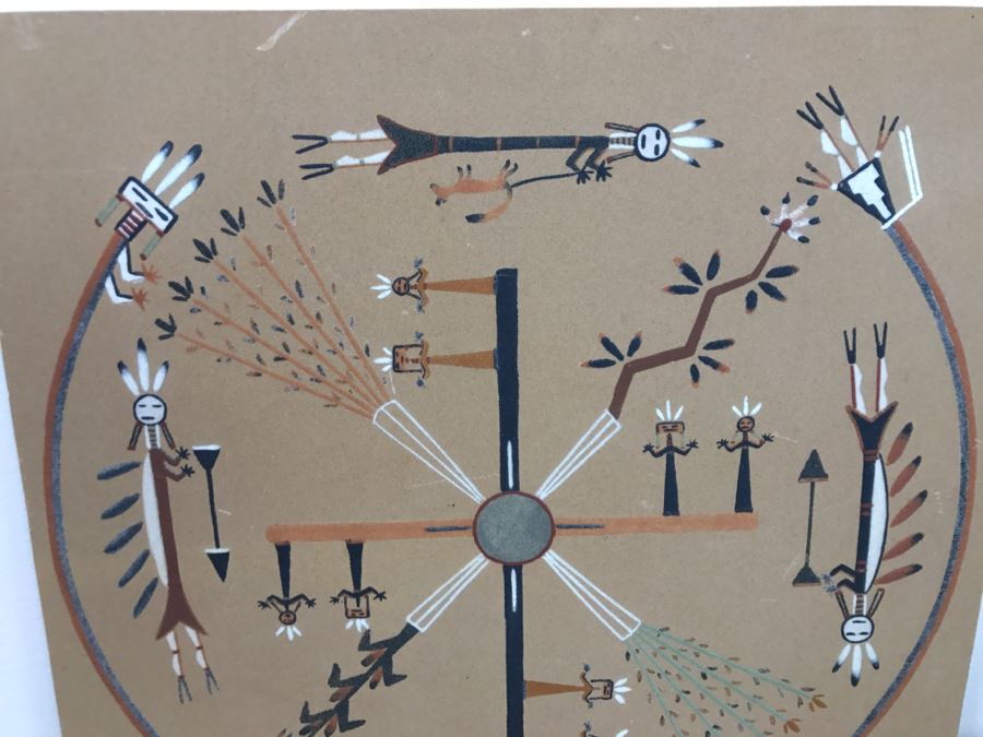 Signed Navajo Sand Painting Titled 'Whirling Logs' With Hand Written Story On Back Hand Signed 24'W X 24'H [Photo 4]