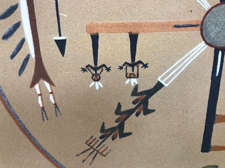 Signed Navajo Sand Painting Titled 'Whirling Logs' With Hand Written Story On Back Hand Signed 24'W X 24'H [Photo 16]