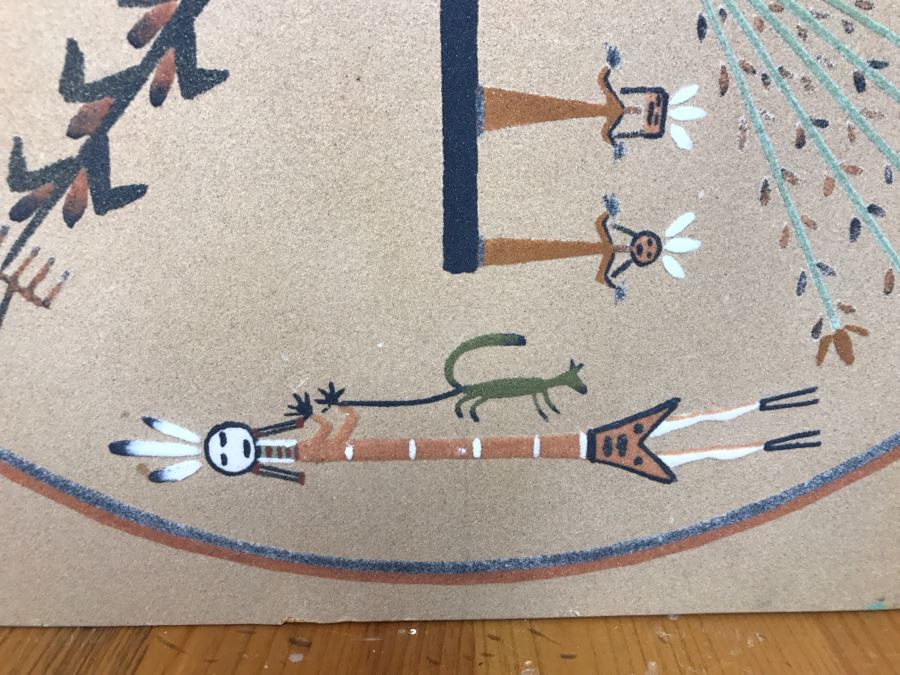 Signed Navajo Sand Painting Titled 'Whirling Logs' With Hand Written Story On Back Hand Signed 24'W X 24'H [Photo 18]