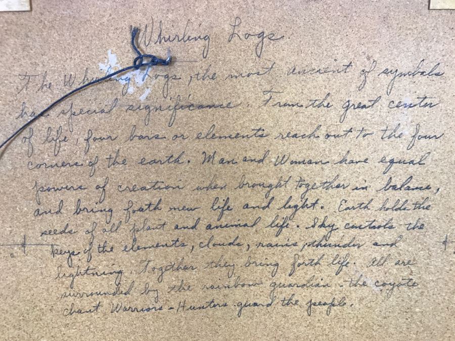 Signed Navajo Sand Painting Titled 'Whirling Logs' With Hand Written Story On Back Hand Signed 24'W X 24'H [Photo 26]