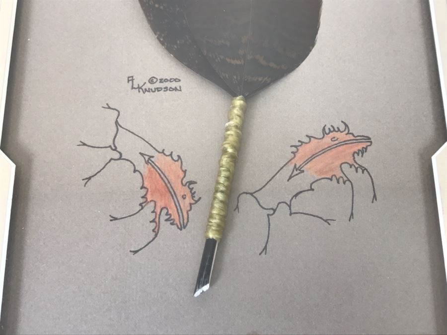 Andrew Knudson Hand Painted Feather Of Buffalo In Nice Shadow Box Frame Vintage 2000 15.5'W X 21.5'H [Photo 5]