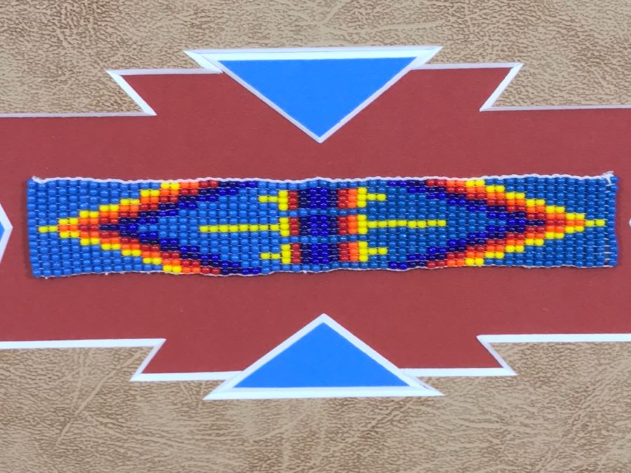 Hand Signed Judith Durr Choctaw Artist Print Showing Native American Beaded Moccasins In Nicely Matted Frame Featuring Actual Bead Pattern 33'W X 40'H [Photo 9]