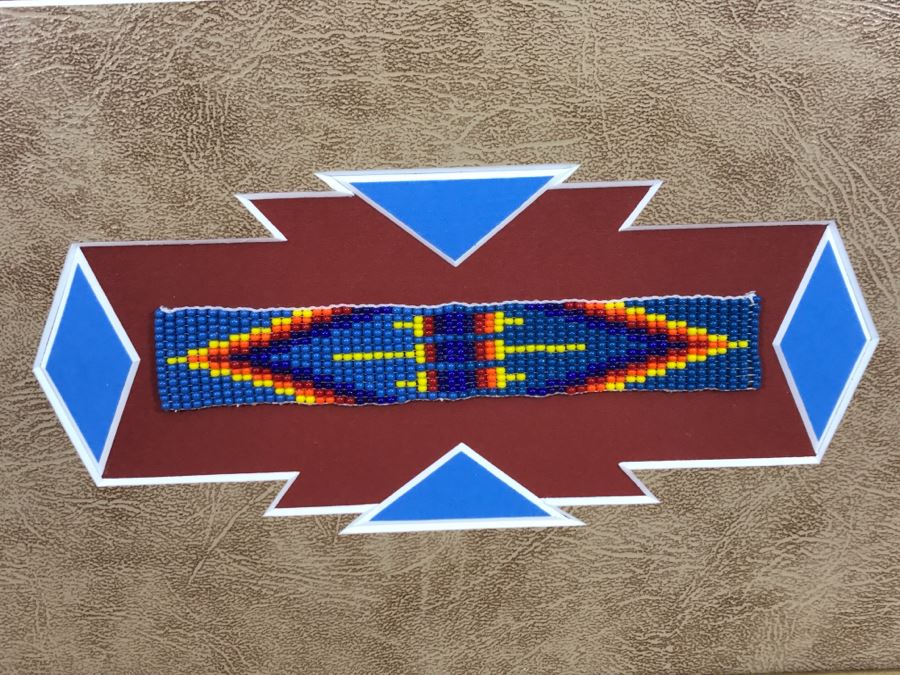 Hand Signed Judith Durr Choctaw Artist Print Showing Native American Beaded Moccasins In Nicely Matted Frame Featuring Actual Bead Pattern 33'W X 40'H [Photo 7]