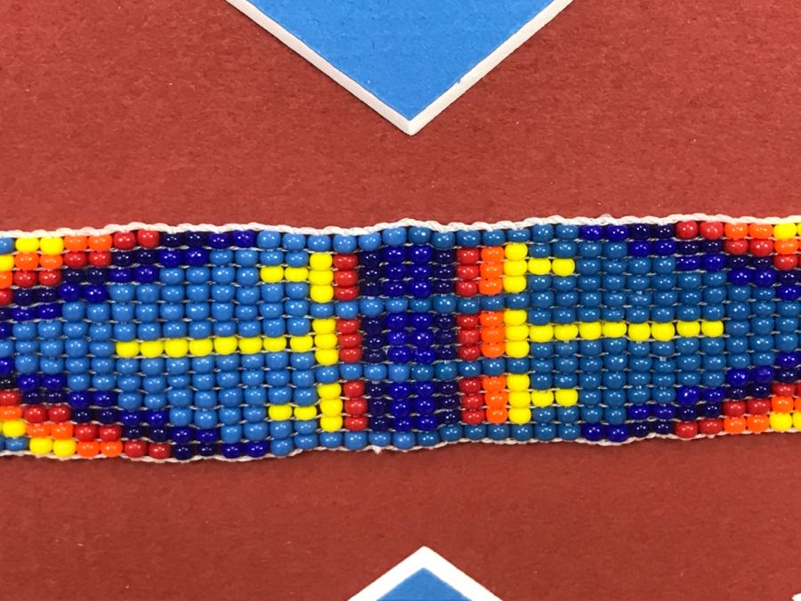 Hand Signed Judith Durr Choctaw Artist Print Showing Native American Beaded Moccasins In Nicely Matted Frame Featuring Actual Bead Pattern 33'W X 40'H [Photo 10]