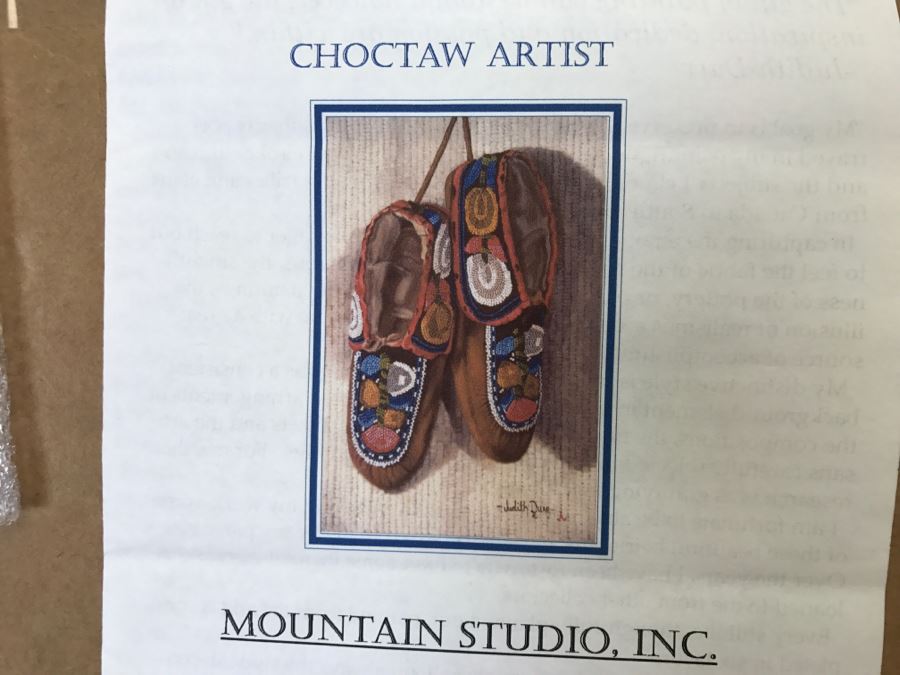 Hand Signed Judith Durr Choctaw Artist Print Showing Native American Beaded Moccasins In Nicely Matted Frame Featuring Actual Bead Pattern 33'W X 40'H [Photo 19]