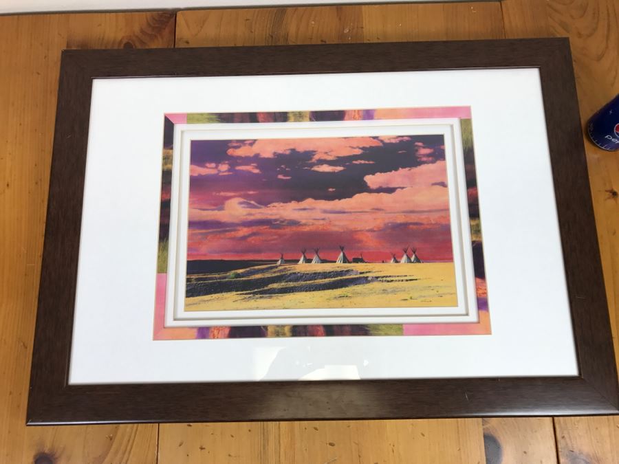 Nicely Framed Decorative Print Depicting Tipis 30.5'W X 21.5'H [Photo 1]