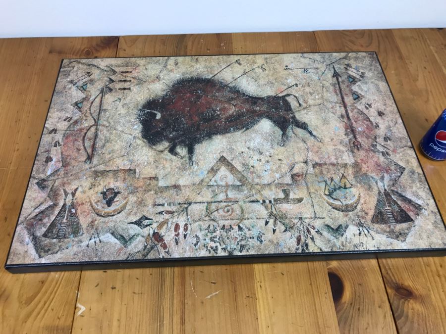 Decorative Canvas Print Of Buffalo Native American Motif 30'W X 20'H [Photo 14]