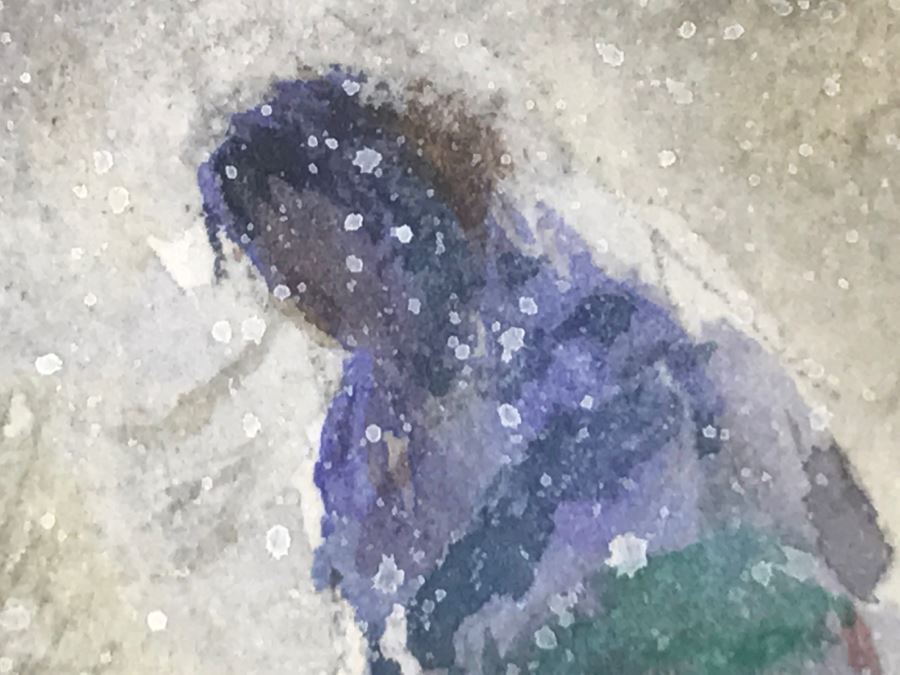 Chinese Painter Paul Kuo Original Watercolor Painting Of Native Americans Riding Horses Through Snowy Field 31'W X 25'H [Photo 19]