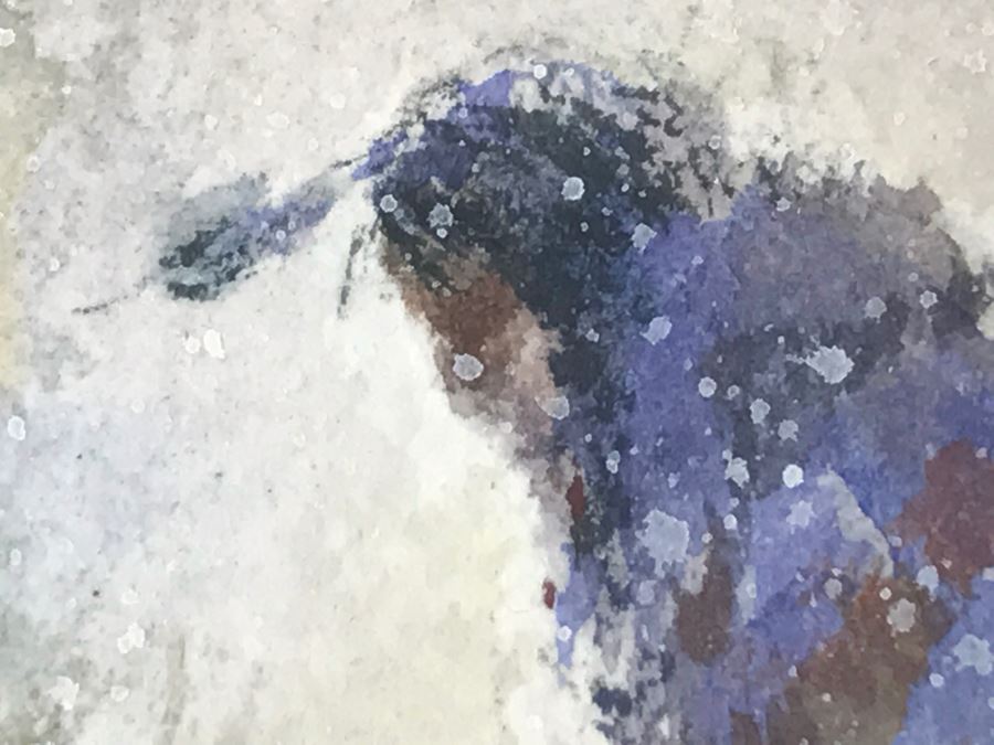 Chinese Painter Paul Kuo Original Watercolor Painting Of Native Americans Riding Horses Through Snowy Field 31'W X 25'H [Photo 18]