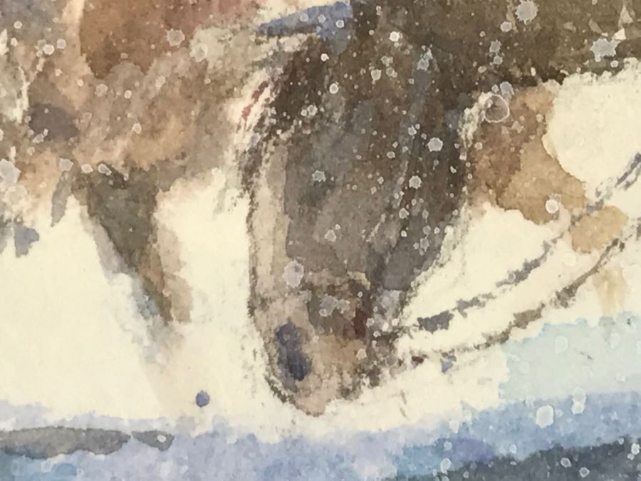 Chinese Painter Paul Kuo Original Watercolor Painting Of Native Americans Riding Horses Through Snowy Field 31'W X 25'H [Photo 21]