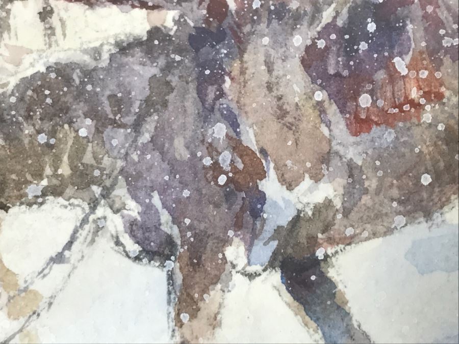 Chinese Painter Paul Kuo Original Watercolor Painting Of Native Americans Riding Horses Through Snowy Field 31'W X 25'H [Photo 17]