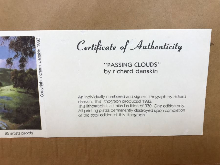 1983 Richard Danskin Limited Edition Lithograph Print Titled 'Passing Clouds' 236 Of 330 Hand Signed And Personalized 32'W X 24'H [Photo 19]
