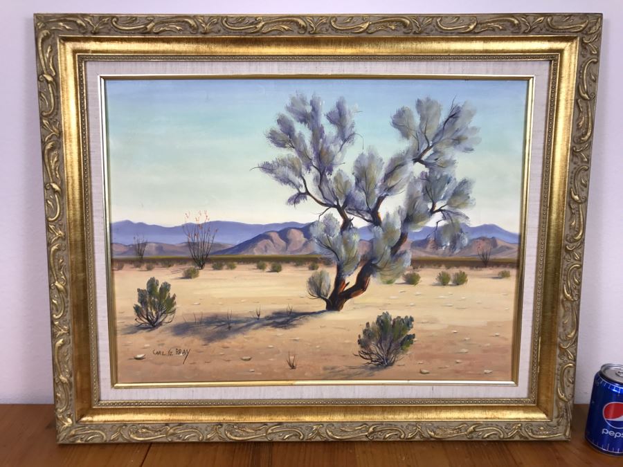 Carl G. Bray Original Oil Painting Of Desert Smoke Tree 30'W X 24'H