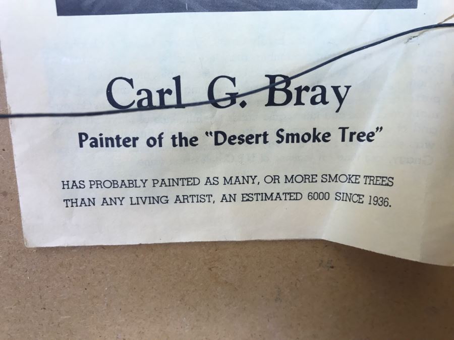 Carl G. Bray Original Oil Painting Of Desert Smoke Tree 30'W X 24'H [Photo 12]