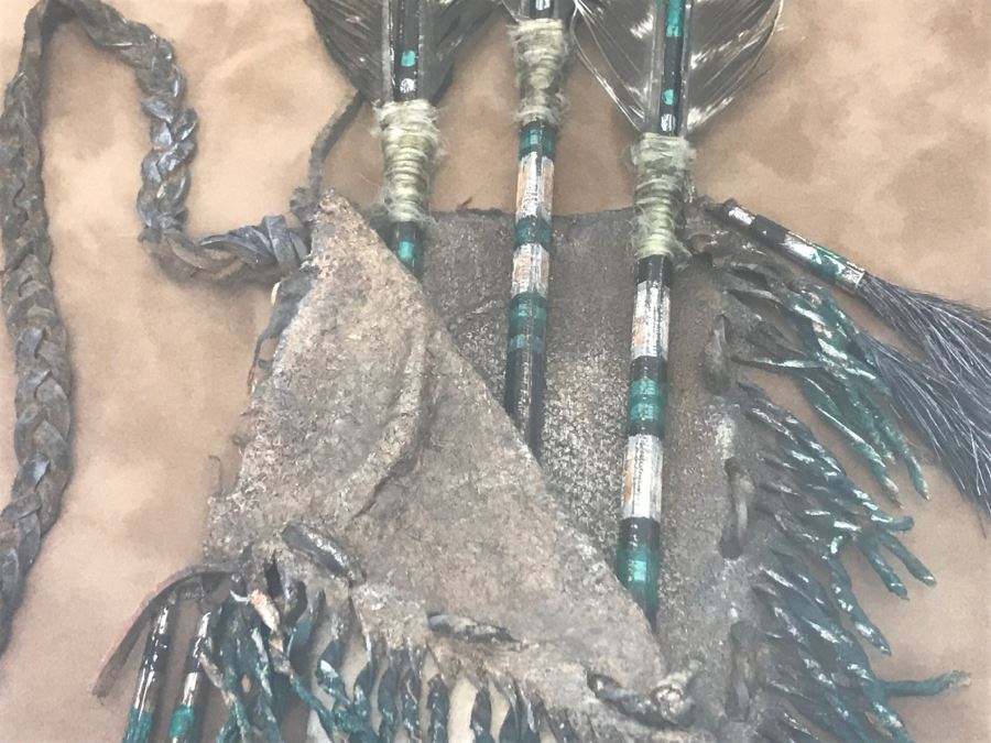 John Tracy III Reproduction Shadow Box Framed Arrow Quiver With (3) Arrows - Not Native American Made - 19.5'W X 38'H  [Photo 12]