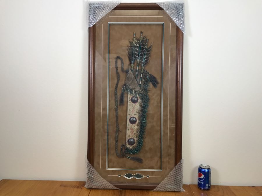 John Tracy III Reproduction Shadow Box Framed Arrow Quiver With (3) Arrows - Not Native American Made - 19.5'W X 38'H  [Photo 1]