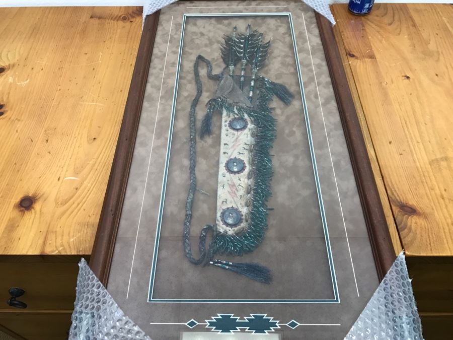 John Tracy III Reproduction Shadow Box Framed Arrow Quiver With (3) Arrows - Not Native American Made - 19.5'W X 38'H  [Photo 14]