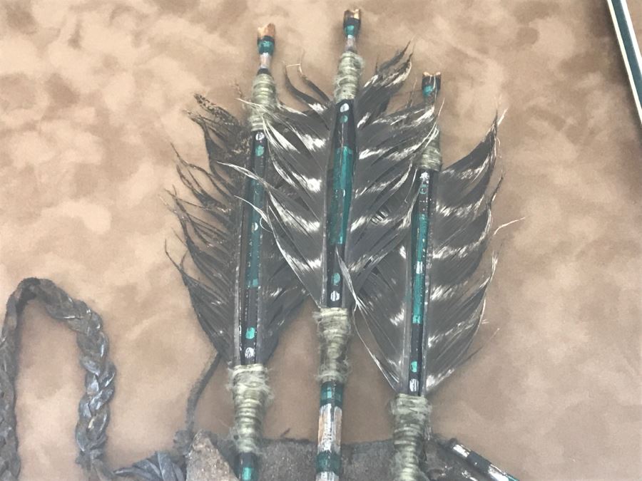 John Tracy III Reproduction Shadow Box Framed Arrow Quiver With (3) Arrows - Not Native American Made - 19.5'W X 38'H  [Photo 13]