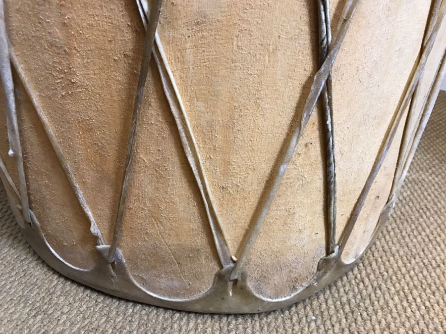 Large Rawhide Drum Table With Glass Top - Drum Measures 22'R X 22'H - Glass Measures 30'R X 0.5'T [Photo 8]