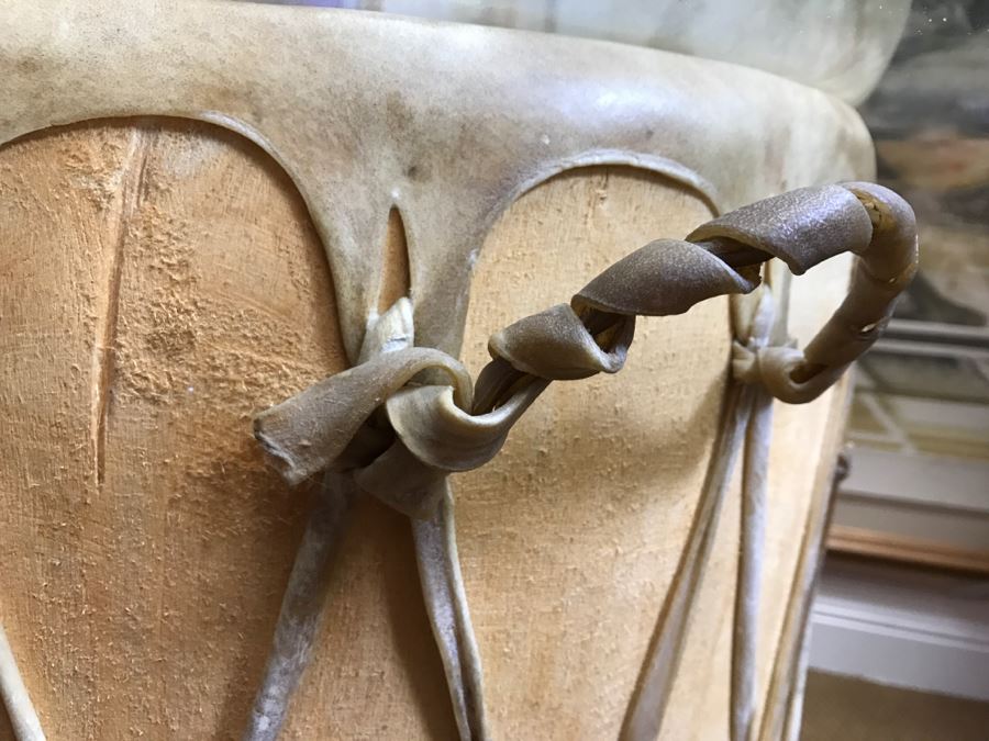 Large Rawhide Drum Table With Glass Top - Drum Measures 22'R X 22'H - Glass Measures 30'R X 0.5'T [Photo 7]