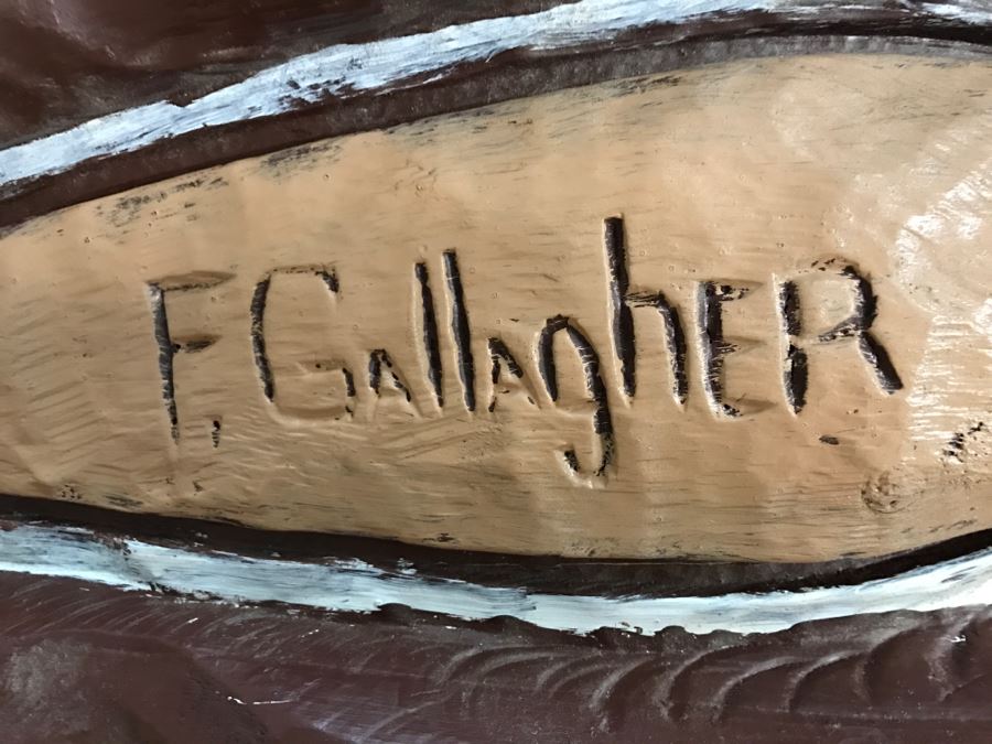 Frank Gallagher Cigar Store Indian Chief Carved Wooden Indian Statue Signed F. Gallagher 4' 1' Tall [Photo 18]