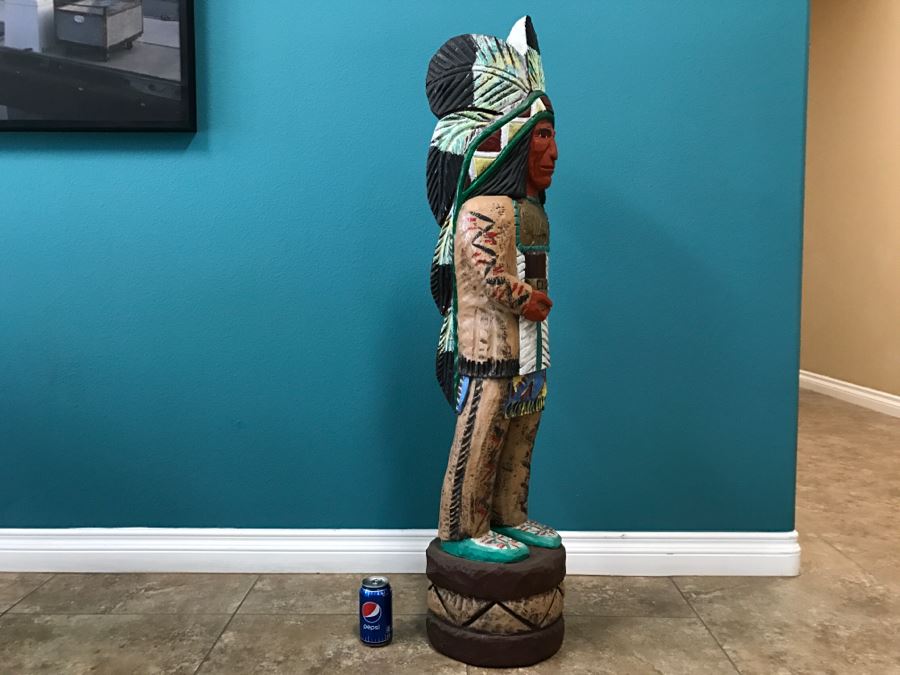 Frank Gallagher Cigar Store Indian Chief Carved Wooden Indian Statue Signed F. Gallagher 4' 1' Tall [Photo 7]