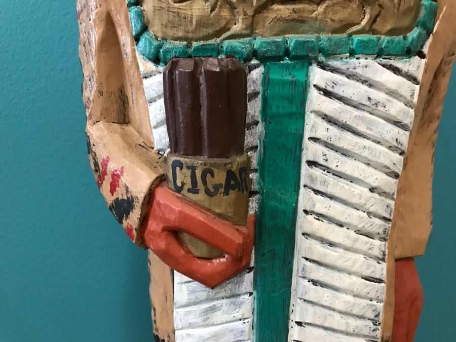 Frank Gallagher Cigar Store Indian Chief Carved Wooden Indian Statue Signed F. Gallagher 4' 1' Tall [Photo 15]