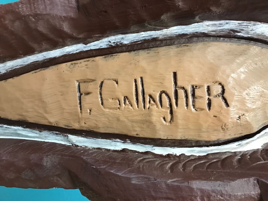 Frank Gallagher Cigar Store Indian Chief Carved Wooden Indian Statue Signed F. Gallagher 4' 1' Tall [Photo 19]