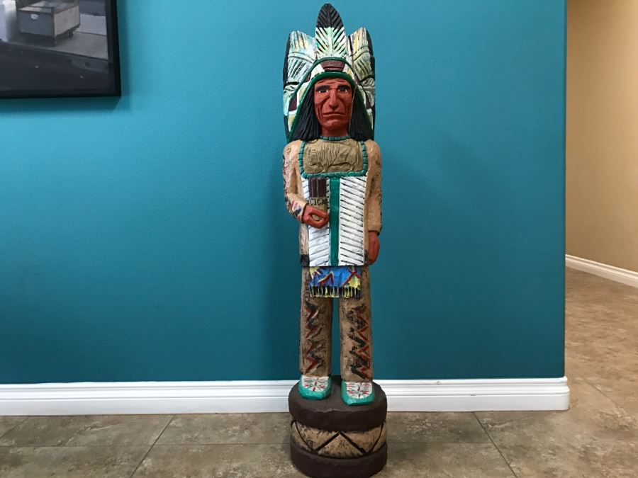 Frank Gallagher Cigar Store Indian Chief Carved Wooden Indian Statue Signed F. Gallagher 4' 1' Tall [Photo 6]