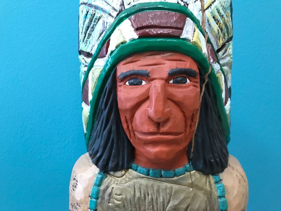 Frank Gallagher Cigar Store Indian Chief Carved Wooden Indian Statue Signed F. Gallagher 4' 1' Tall [Photo 11]