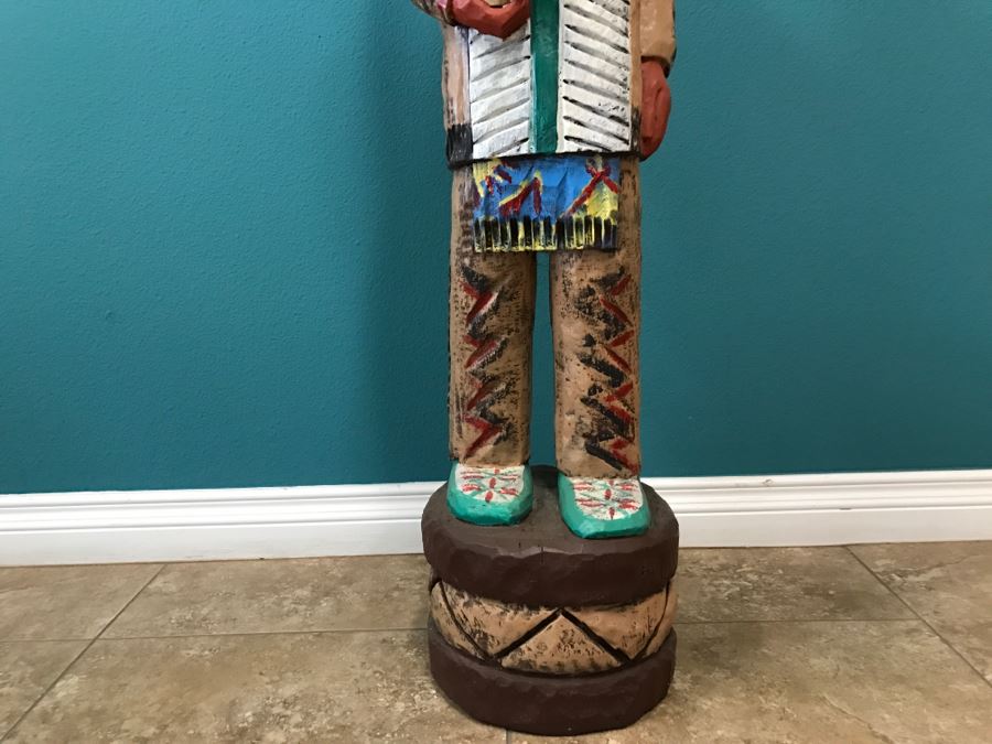 Frank Gallagher Cigar Store Indian Chief Carved Wooden Indian Statue Signed F. Gallagher 4' 1' Tall [Photo 16]