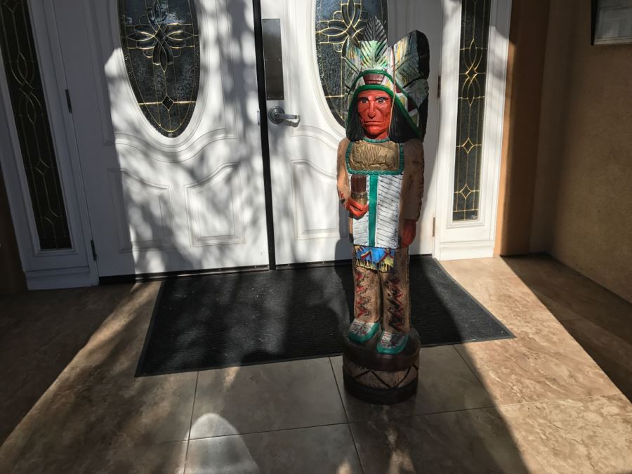 Frank Gallagher Cigar Store Indian Chief Carved Wooden Indian Statue Signed F. Gallagher 4' 1' Tall [Photo 4]