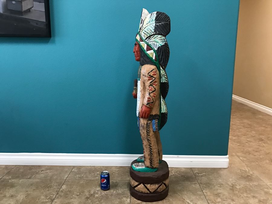 Frank Gallagher Cigar Store Indian Chief Carved Wooden Indian Statue Signed F. Gallagher 4' 1' Tall [Photo 21]