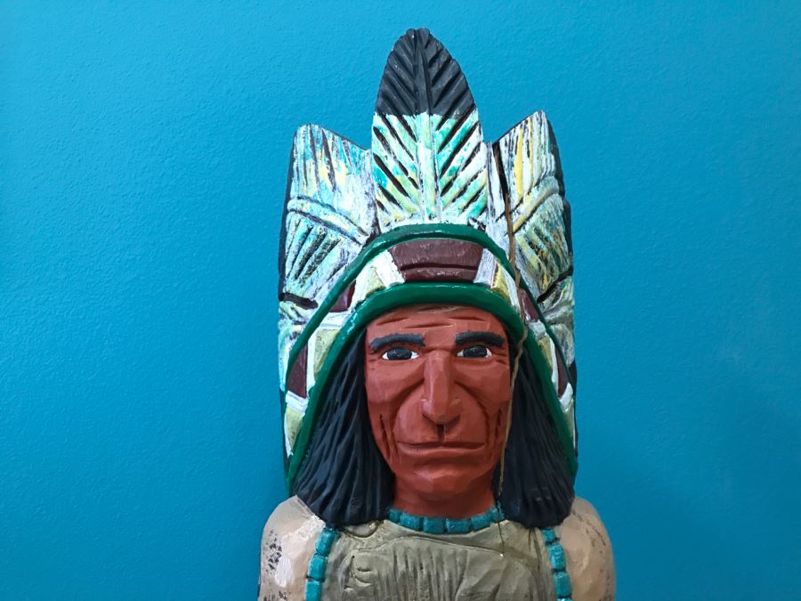 Frank Gallagher Cigar Store Indian Chief Carved Wooden Indian Statue Signed F. Gallagher 4' 1' Tall [Photo 10]