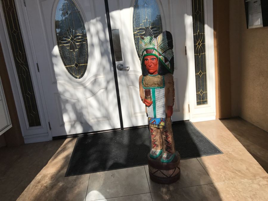 Frank Gallagher Cigar Store Indian Chief Carved Wooden Indian Statue Signed F. Gallagher 4' 1' Tall [Photo 5]