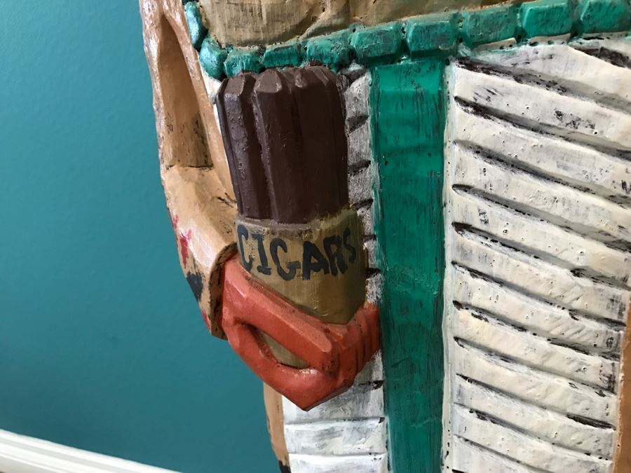 Frank Gallagher Cigar Store Indian Chief Carved Wooden Indian Statue Signed F. Gallagher 4' 1' Tall [Photo 17]