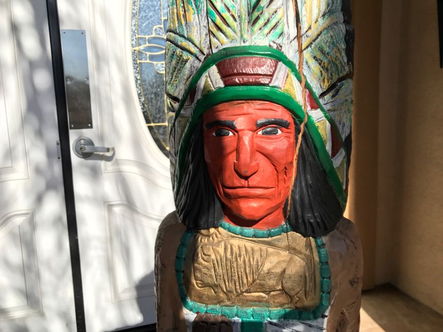 Frank Gallagher Cigar Store Indian Chief Carved Wooden Indian Statue Signed F. Gallagher 4' 1' Tall [Photo 9]