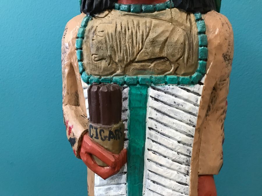 Frank Gallagher Cigar Store Indian Chief Carved Wooden Indian Statue Signed F. Gallagher 4' 1' Tall [Photo 13]