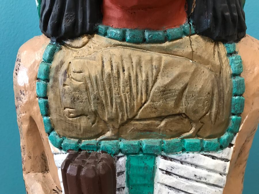 Frank Gallagher Cigar Store Indian Chief Carved Wooden Indian Statue Signed F. Gallagher 4' 1' Tall [Photo 14]