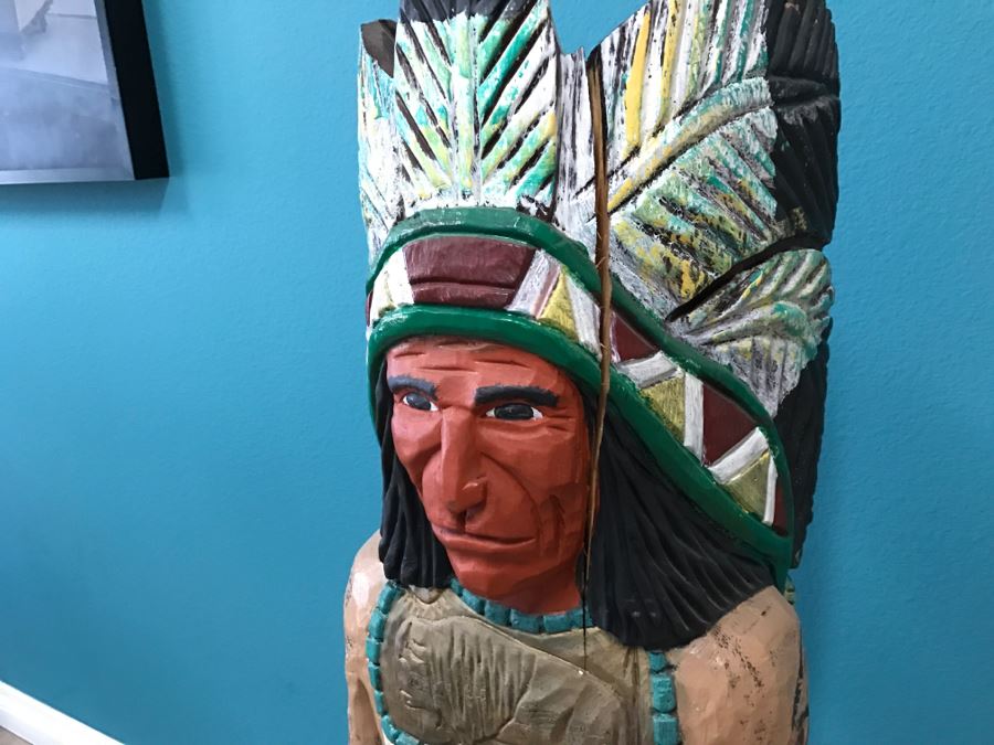 Frank Gallagher Cigar Store Indian Chief Carved Wooden Indian Statue Signed F. Gallagher 4' 1' Tall [Photo 12]