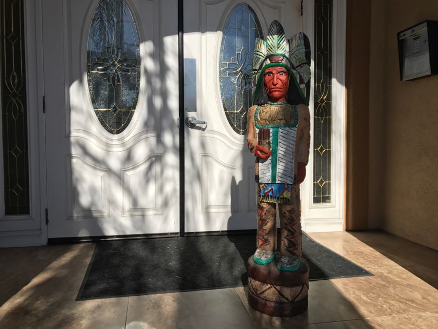 Frank Gallagher Cigar Store Indian Chief Carved Wooden Indian Statue Signed F. Gallagher 4' 1' Tall [Photo 3]