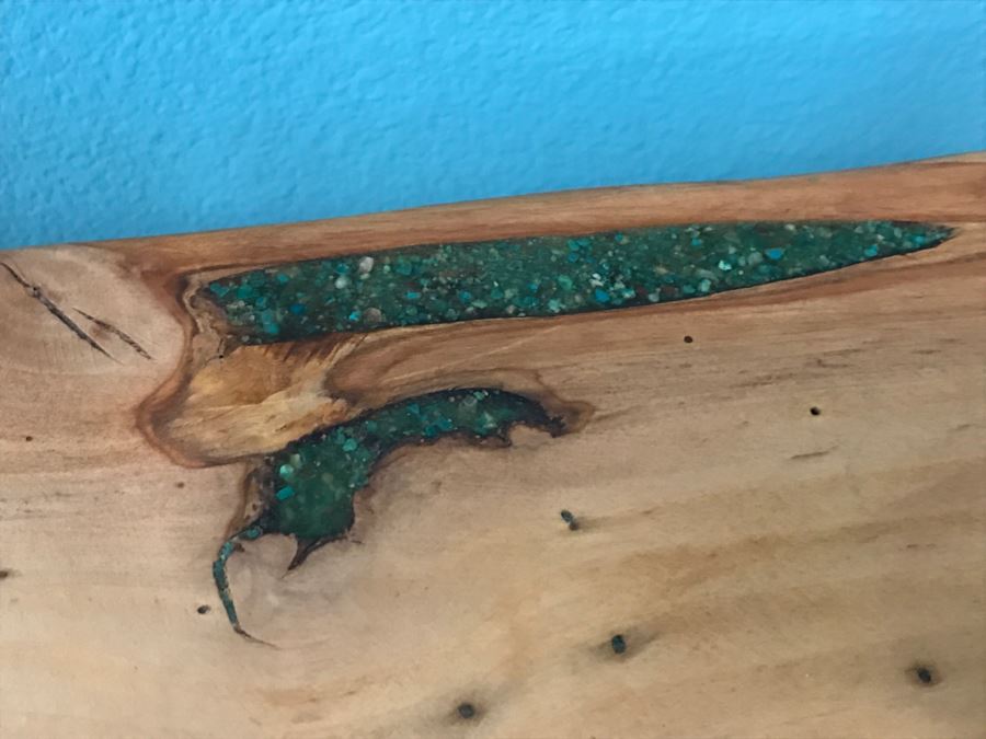 Folk Art Wooden Console Table With Turquoise Inlay On Top Of Table 40'W X 9'D X 31'H [Photo 8]