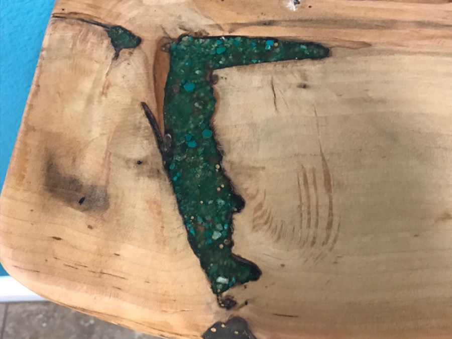 Folk Art Wooden Console Table With Turquoise Inlay On Top Of Table 40'W X 9'D X 31'H [Photo 5]