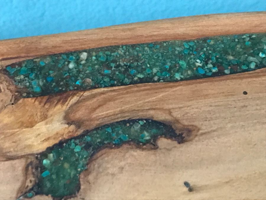 Folk Art Wooden Console Table With Turquoise Inlay On Top Of Table 40'W X 9'D X 31'H [Photo 9]