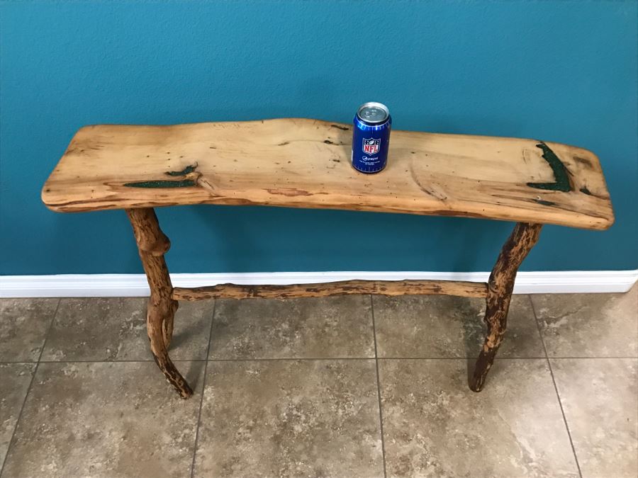 Folk Art Wooden Console Table With Turquoise Inlay On Top Of Table 40'W X 9'D X 31'H [Photo 18]